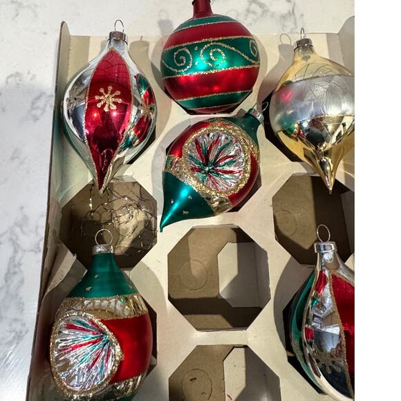 Vintage mercury glass hand blown Christmas ornaments x6 mid century - Picture 2 of 14